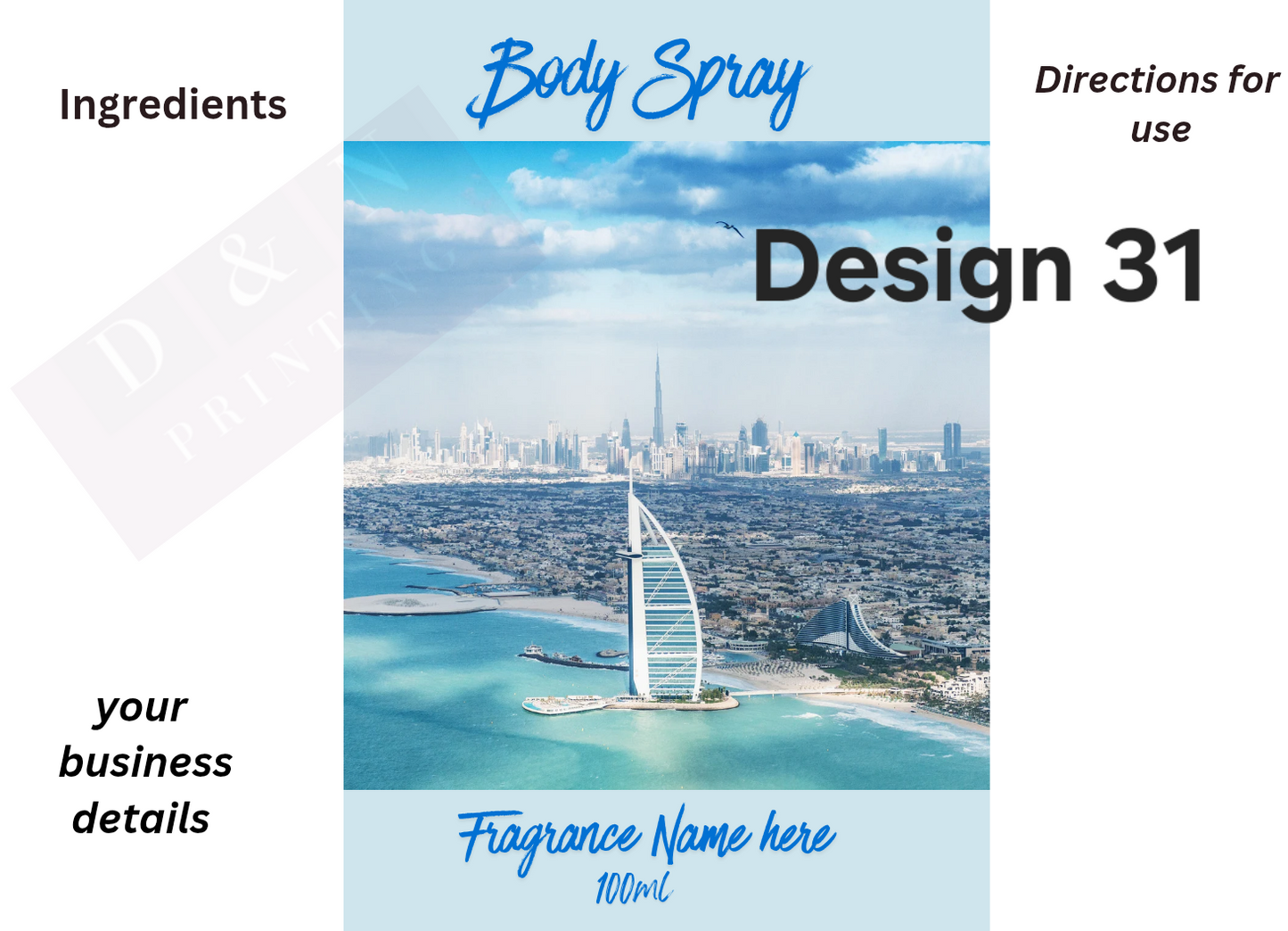 Body Spray, Perfume, Liquid Soap Labels etc. Gloss Labels 100mm x80mm or 90mm x 65mm