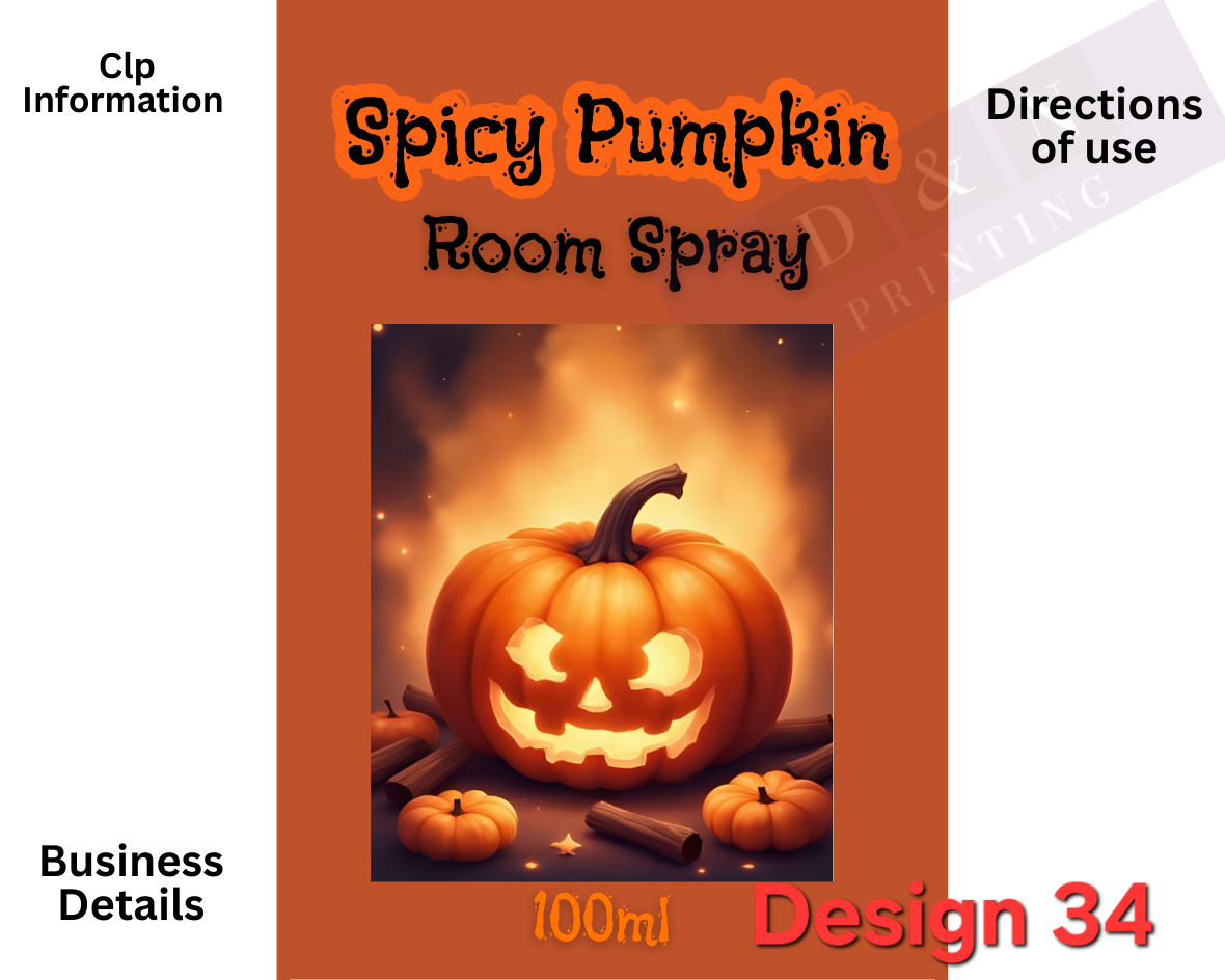 Autumn & Halloween Room Spray Labels. Gloss Labels 100mm x80mm - 6 labels per sheet