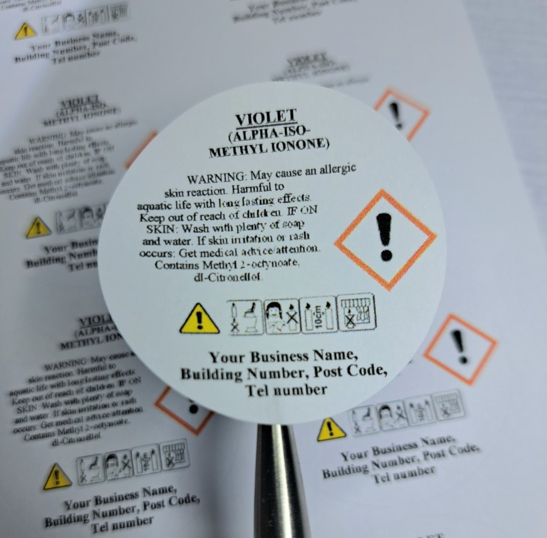 10% CLP labels in a Non Hazardous Base FOR CANDLES 45mm Round White Matte