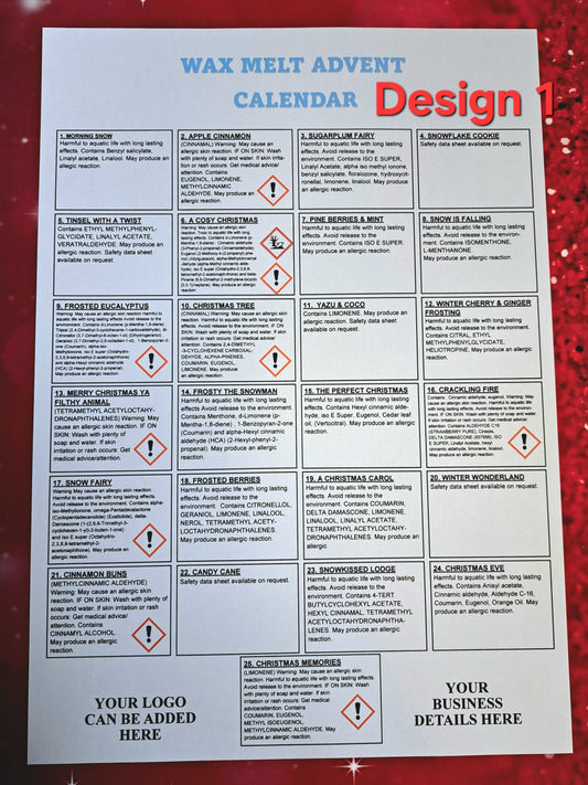 A4 ONLY AND PORTRAIT ONLY Advent Calender Clp Label DESIGN AND PRINTED SHEETS FOR 25 FRAGRANCES