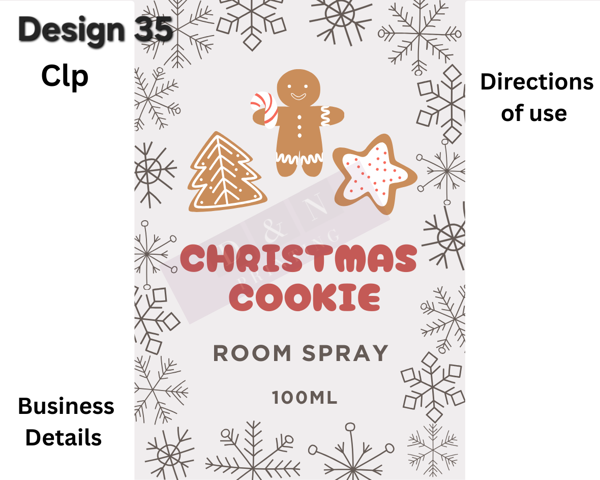 Christmas & Winter Room Spray Labels. Gloss Labels 100mm x80mm - 6 labels per sheet