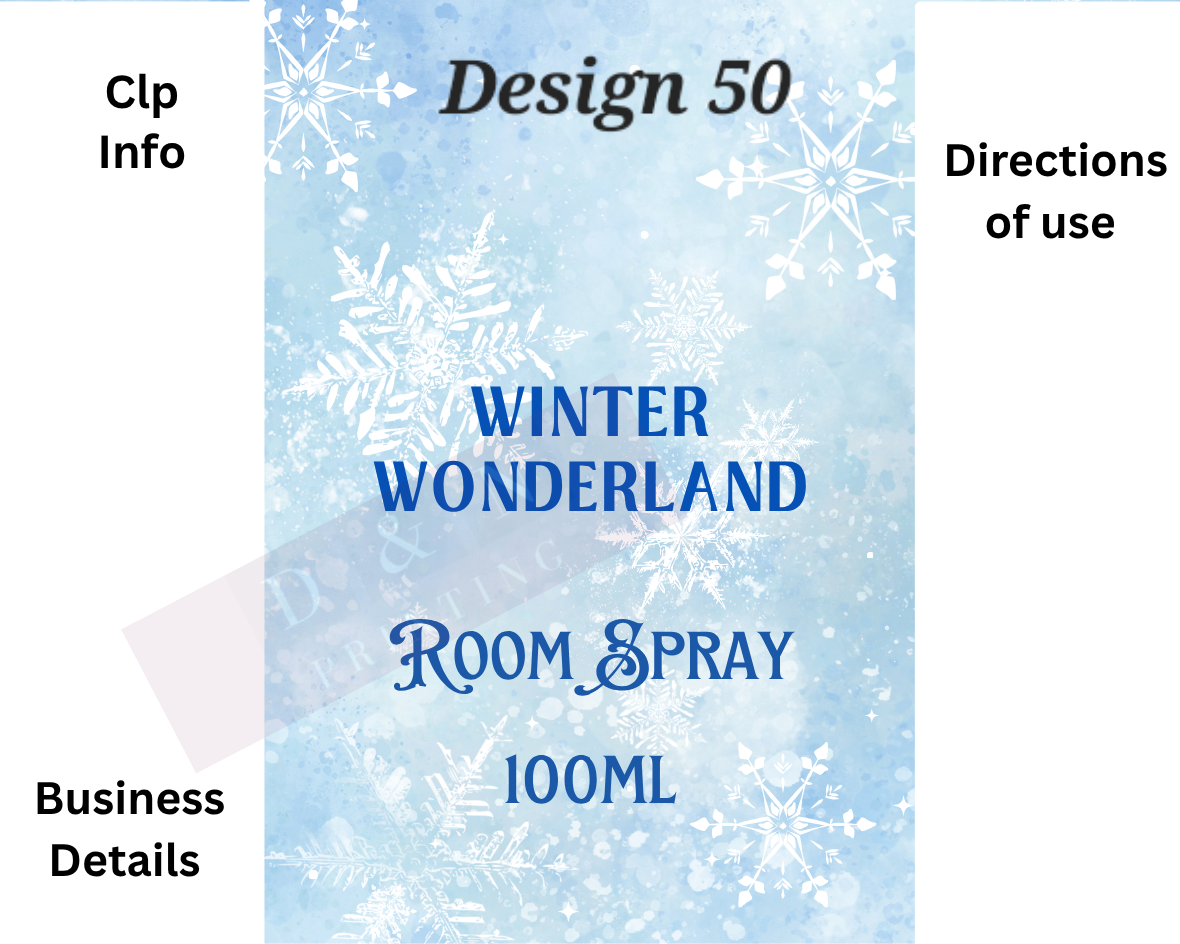 Christmas & Winter Room Spray Labels. Gloss Labels 100mm x80mm - 6 labels per sheet