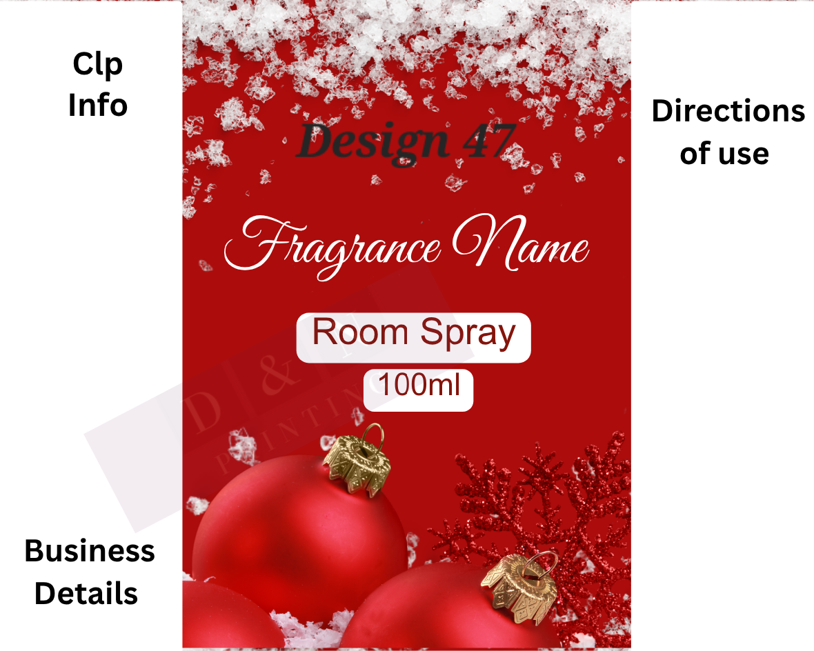 Christmas & Winter Room Spray Labels. Gloss Labels 100mm x80mm - 6 labels per sheet