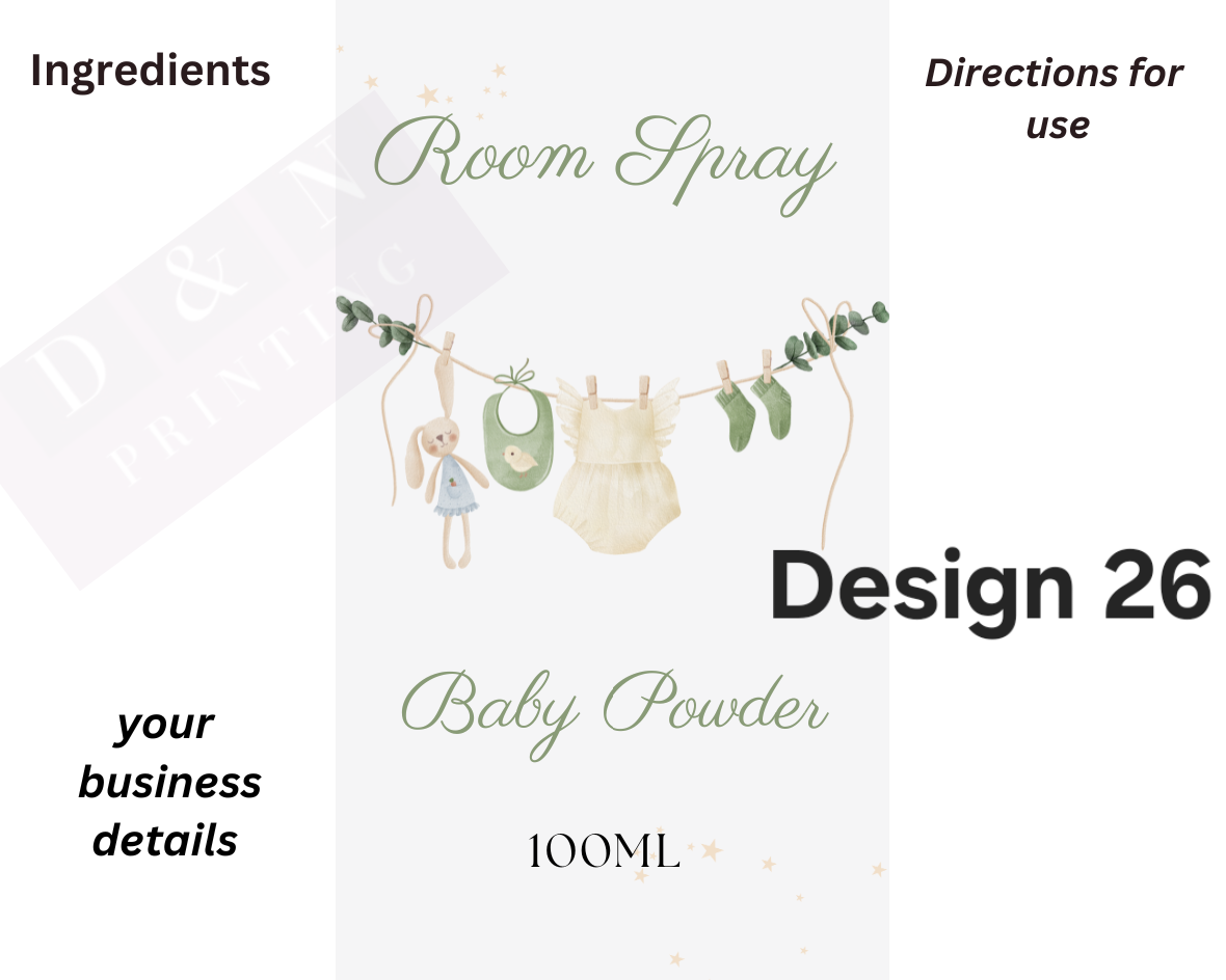 Room Spray Labels. Gloss Labels 100mm x80mm - 6 labels per sheet