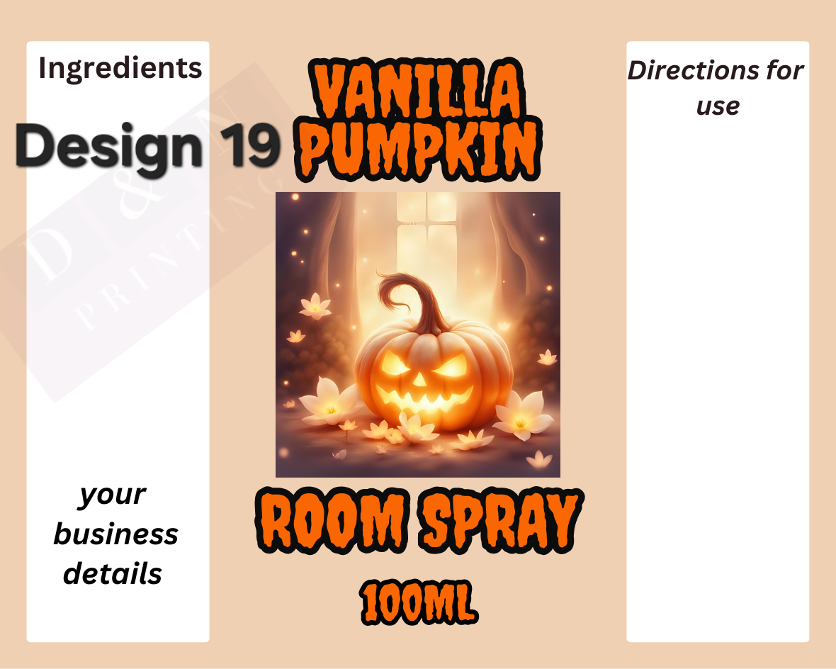 Autumn & Halloween Room Spray Labels. Gloss Labels 100mm x80mm - 6 labels per sheet