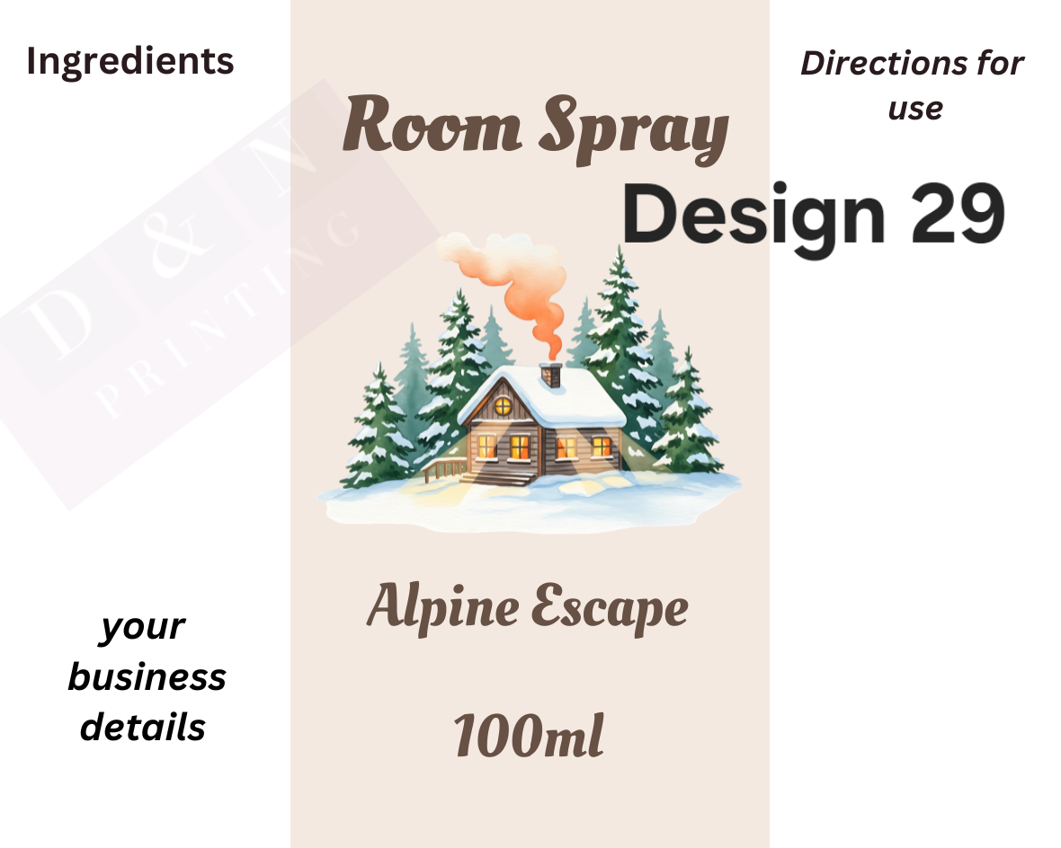 Room Spray Labels. Gloss Labels 100mm x80mm - 6 labels per sheet