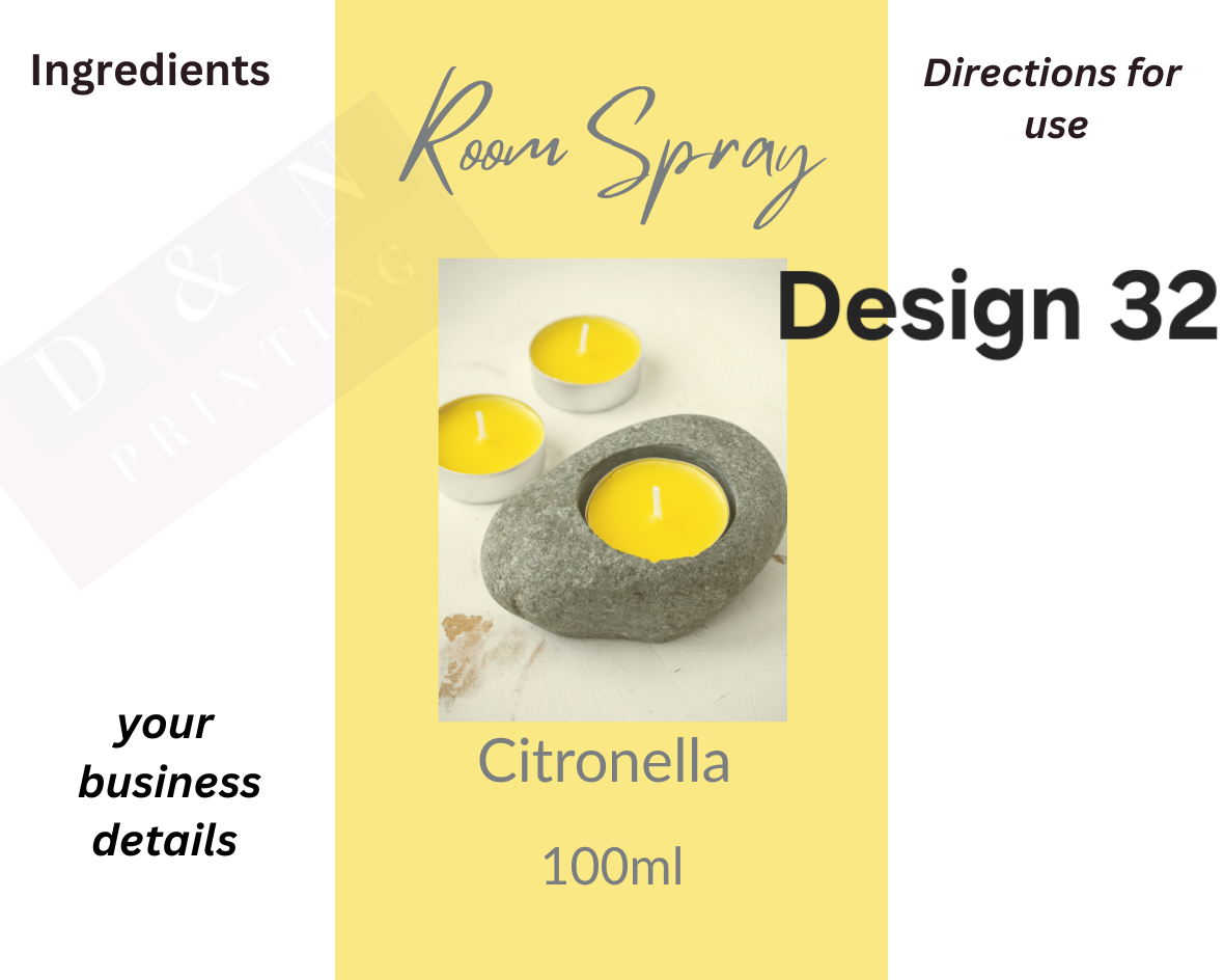 Room Spray Labels. Gloss Labels 100mm x80mm - 6 labels per sheet
