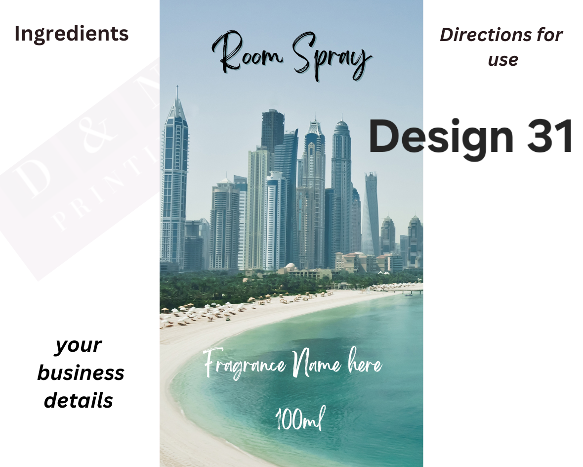 Room Spray Labels. Gloss Labels 100mm x80mm - 6 labels per sheet