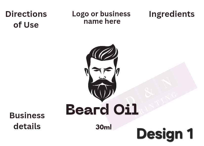 Beard Oil Labels in 70mm x 50mm  - Matte