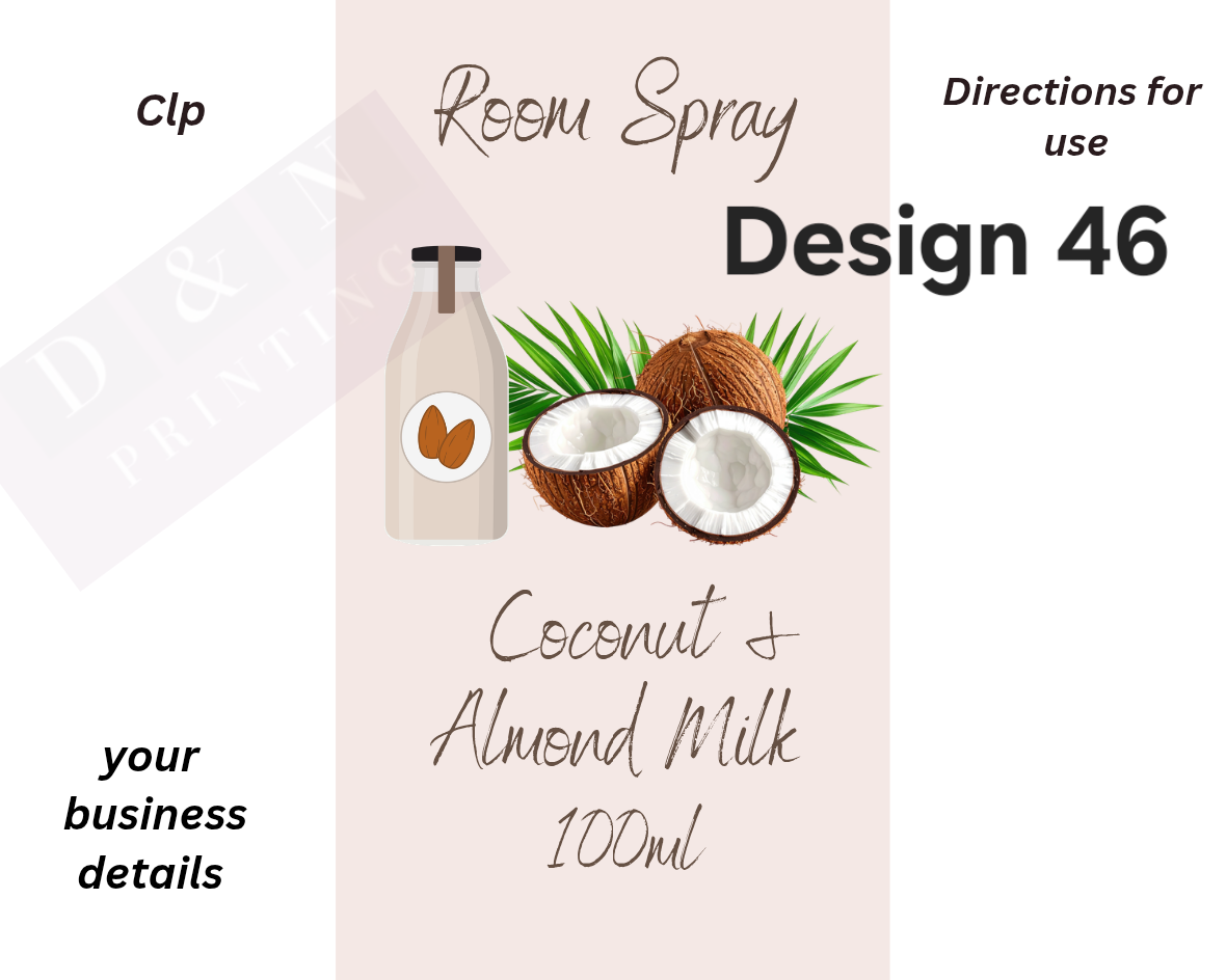 Room Spray Labels - IN PERFUMERS ALCOHOL - Gloss Labels 100mm(width) x 80mm(height) - 6 labels per sheet