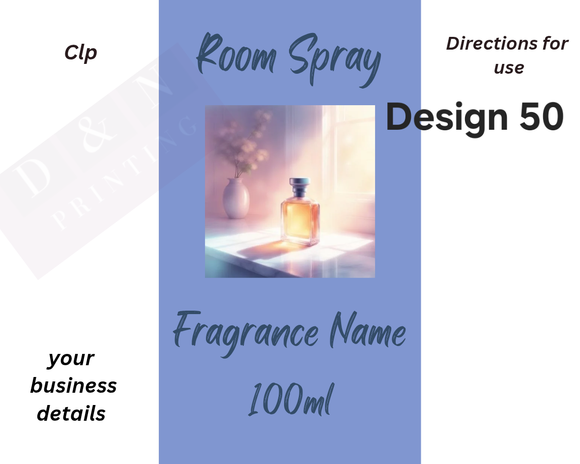 Room Spray Labels - IN PERFUMERS ALCOHOL - Gloss Labels 100mm(width) x 80mm(height) - 6 labels per sheet