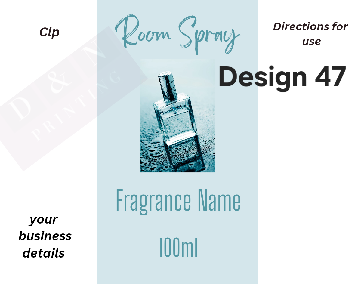 Room Spray Labels - IN PERFUMERS ALCOHOL - Gloss Labels 100mm(width) x 80mm(height) - 6 labels per sheet