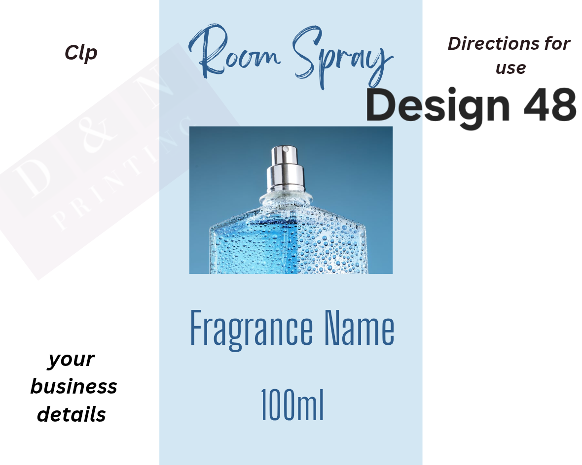 Room Spray Labels - IN PERFUMERS ALCOHOL - Gloss Labels 100mm(width) x 80mm(height) - 6 labels per sheet