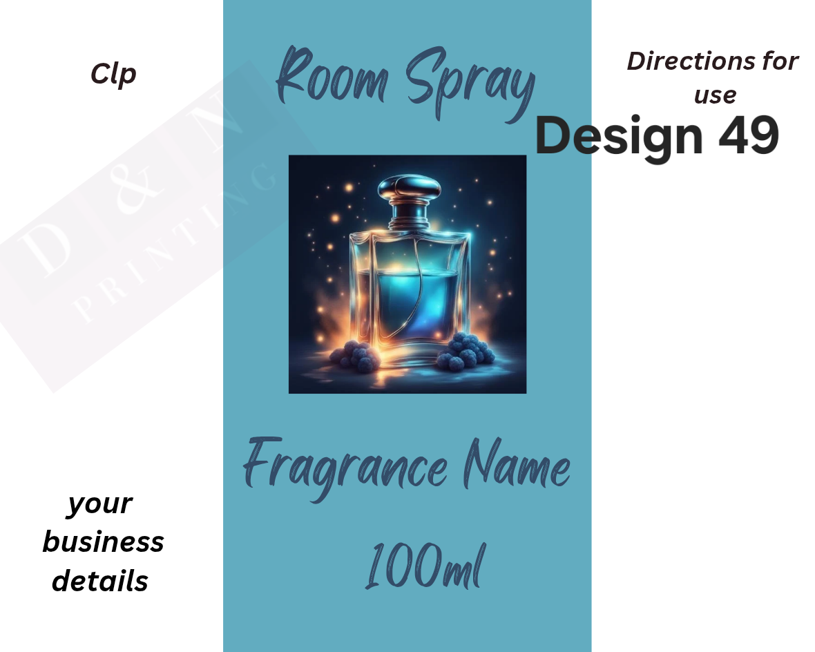 Room Spray Labels - IN PERFUMERS ALCOHOL - Gloss Labels 100mm(width) x 80mm(height) - 6 labels per sheet