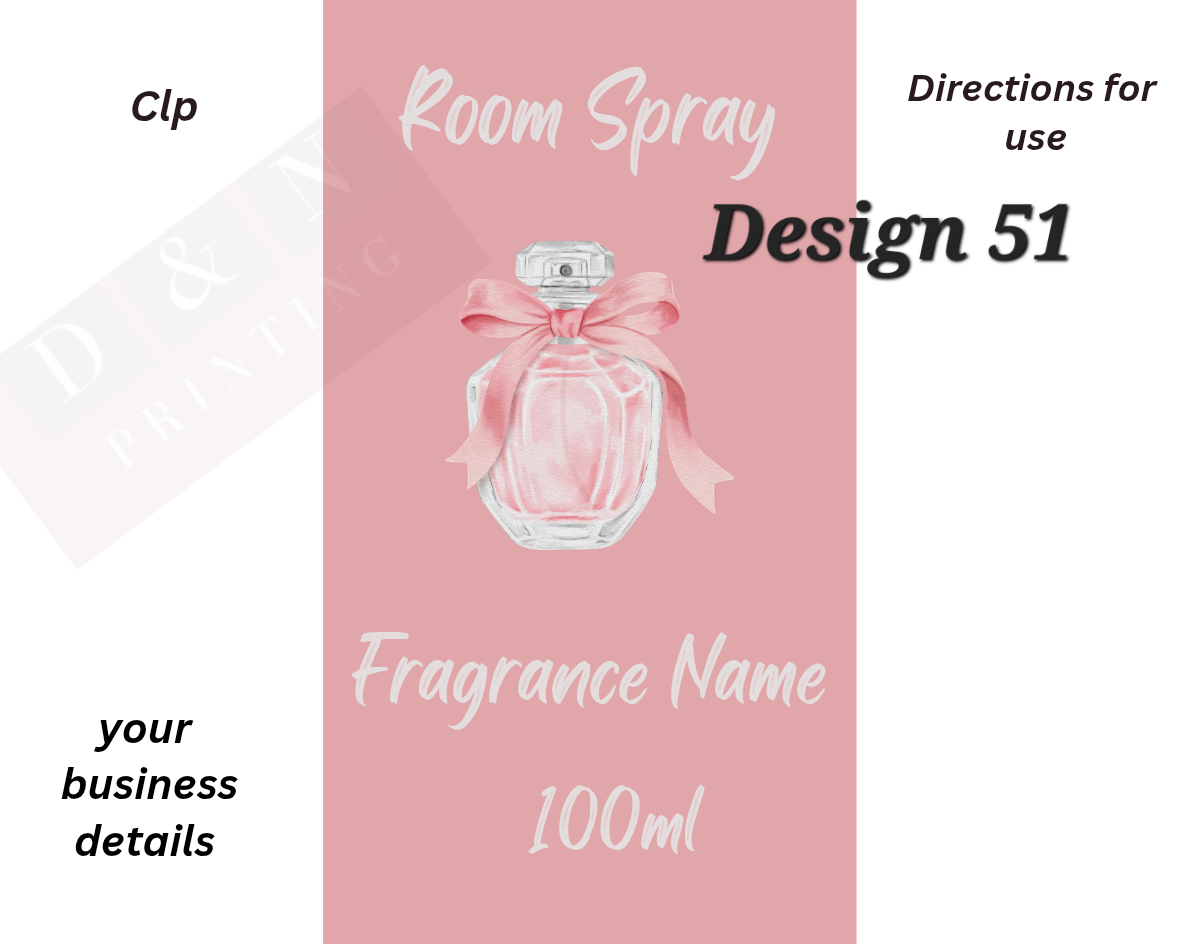 Room Spray Labels - IN PERFUMERS ALCOHOL - Gloss Labels 100mm(width) x 80mm(height) - 6 labels per sheet