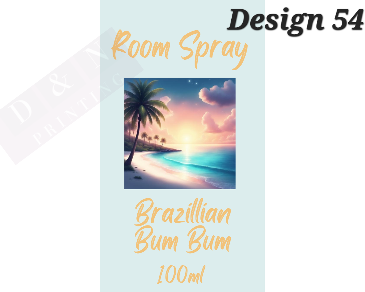 Room Spray Labels - Non Hazardous Base - Gloss Labels 100mm(width) x 80mm(height) - 6 labels per sheet