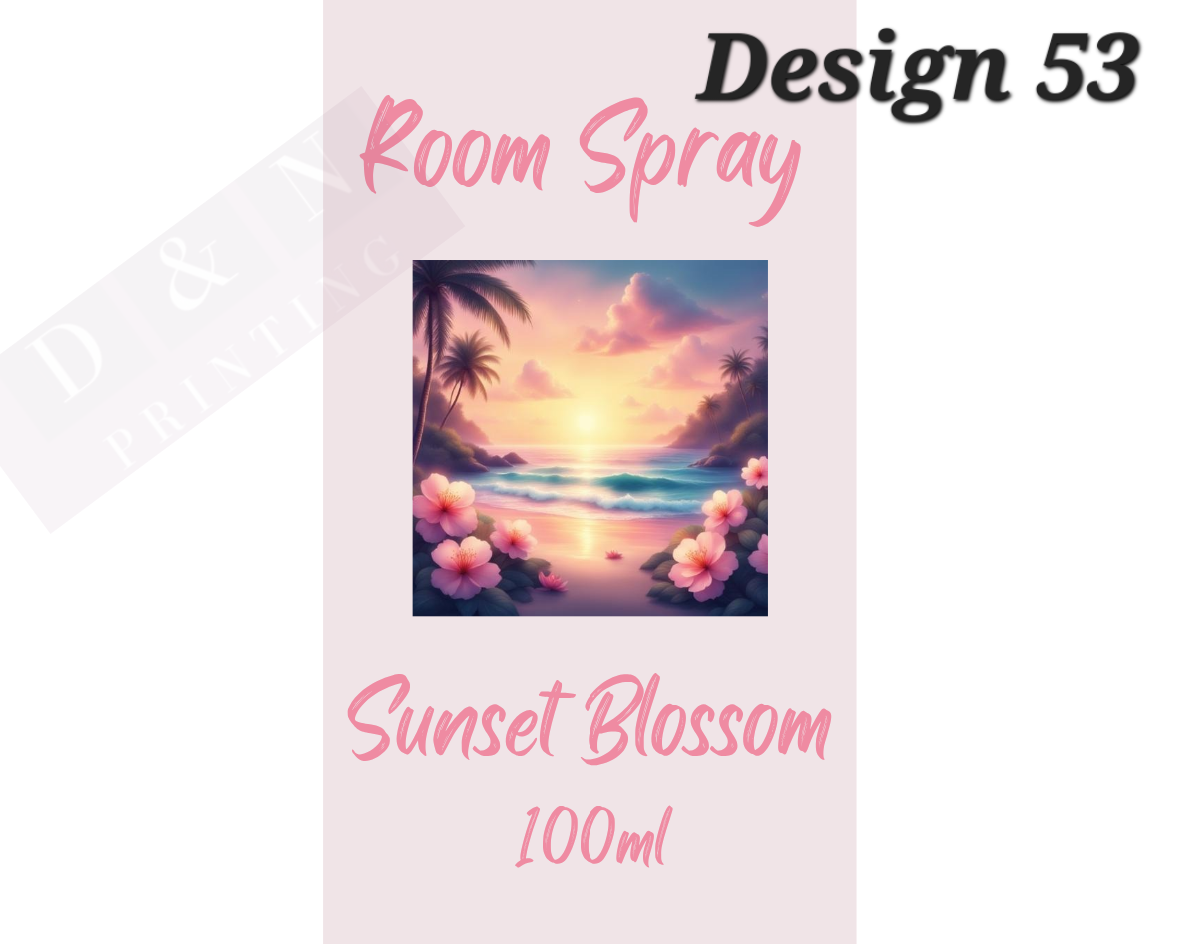 Room Spray Labels - Non Hazardous Base - Gloss Labels 100mm(width) x 80mm(height) - 6 labels per sheet