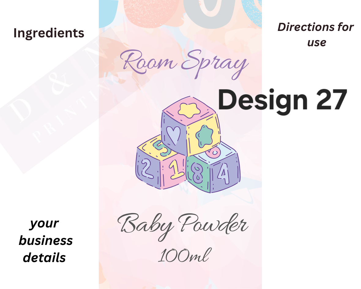 Room Spray Labels. Gloss Labels 100mm x80mm - 6 labels per sheet