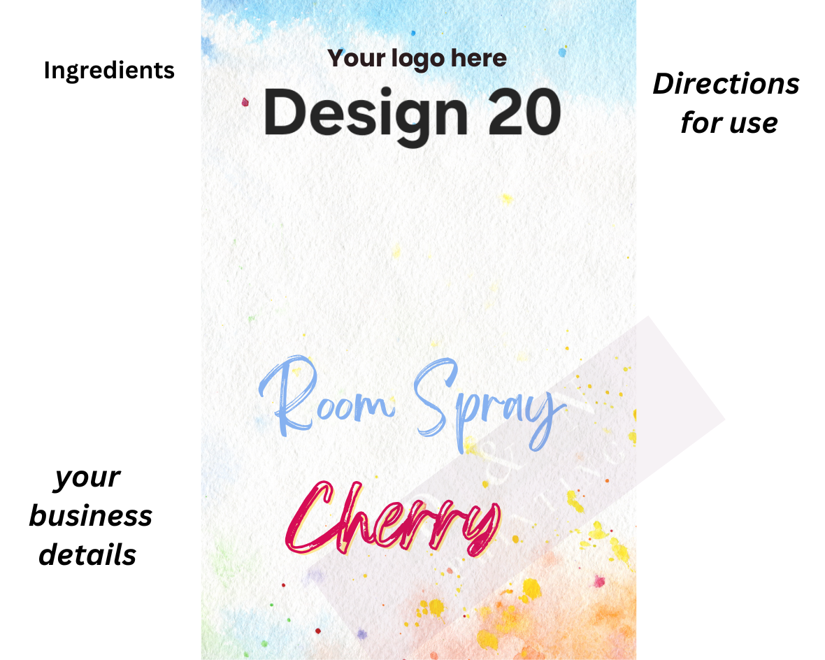 Room Spray Labels. Gloss Labels 100mm x80mm - 6 labels per sheet