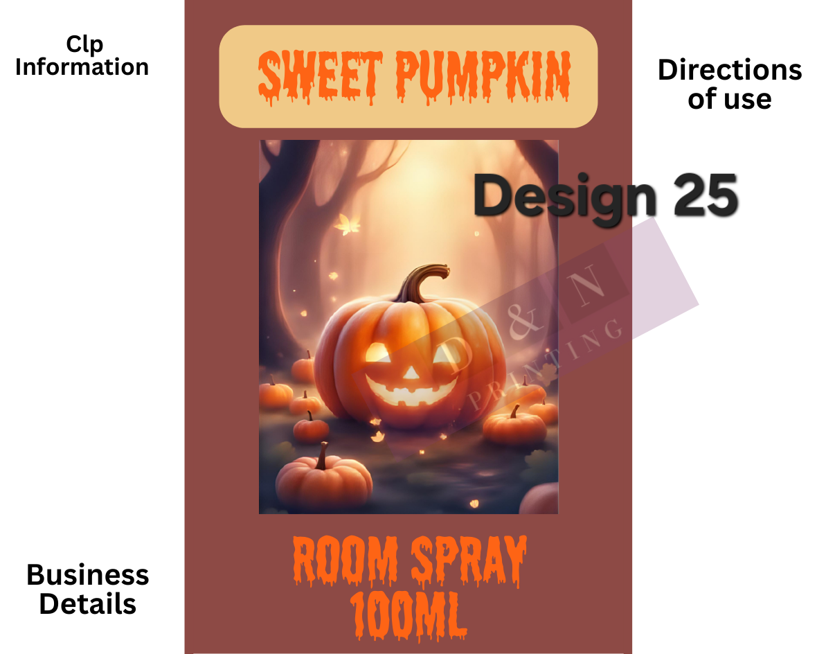 Autumn & Halloween Room Spray Labels. Gloss Labels 100mm x80mm - 6 labels per sheet