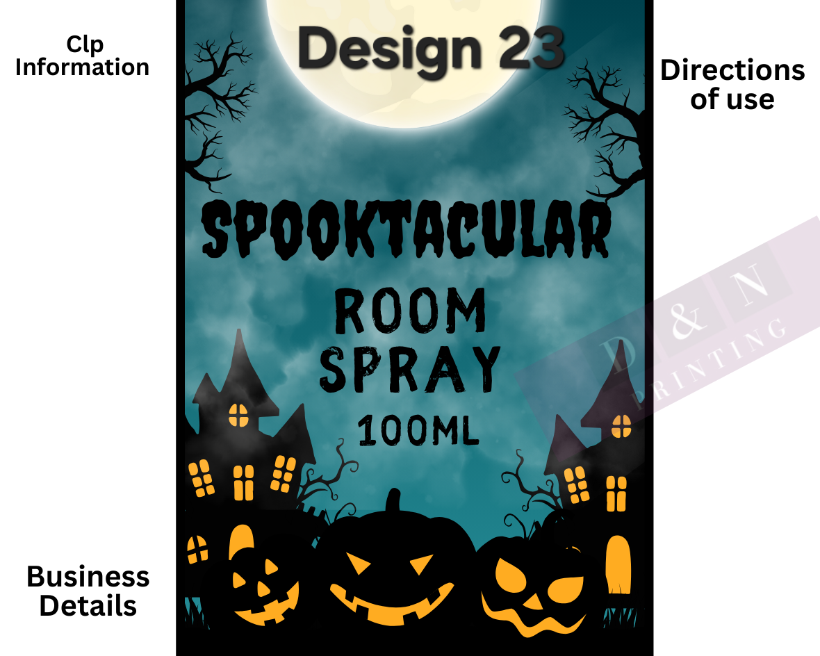 Autumn & Halloween Room Spray Labels. Gloss Labels 100mm x80mm - 6 labels per sheet
