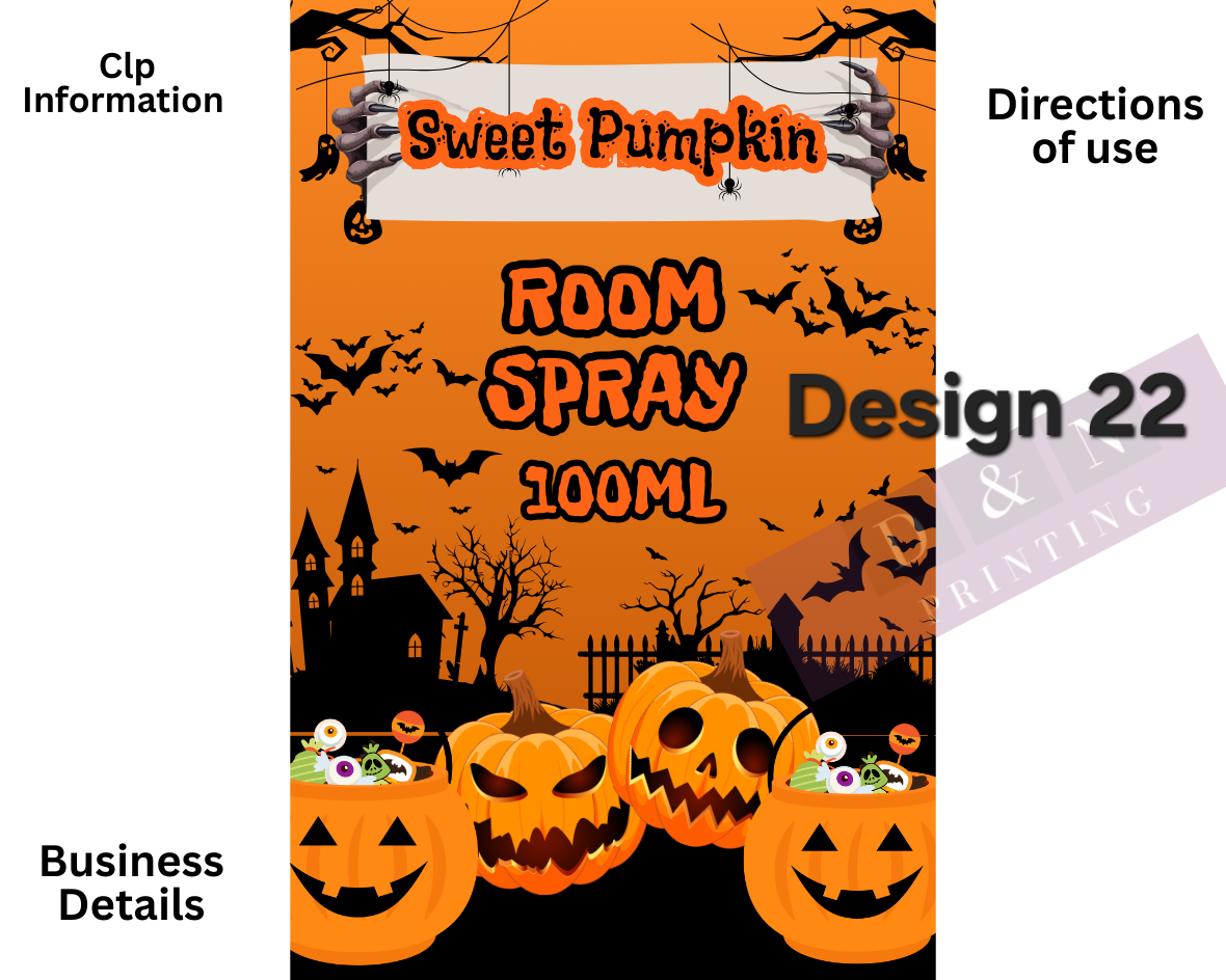 Autumn & Halloween Room Spray Labels. Gloss Labels 100mm x80mm - 6 labels per sheet