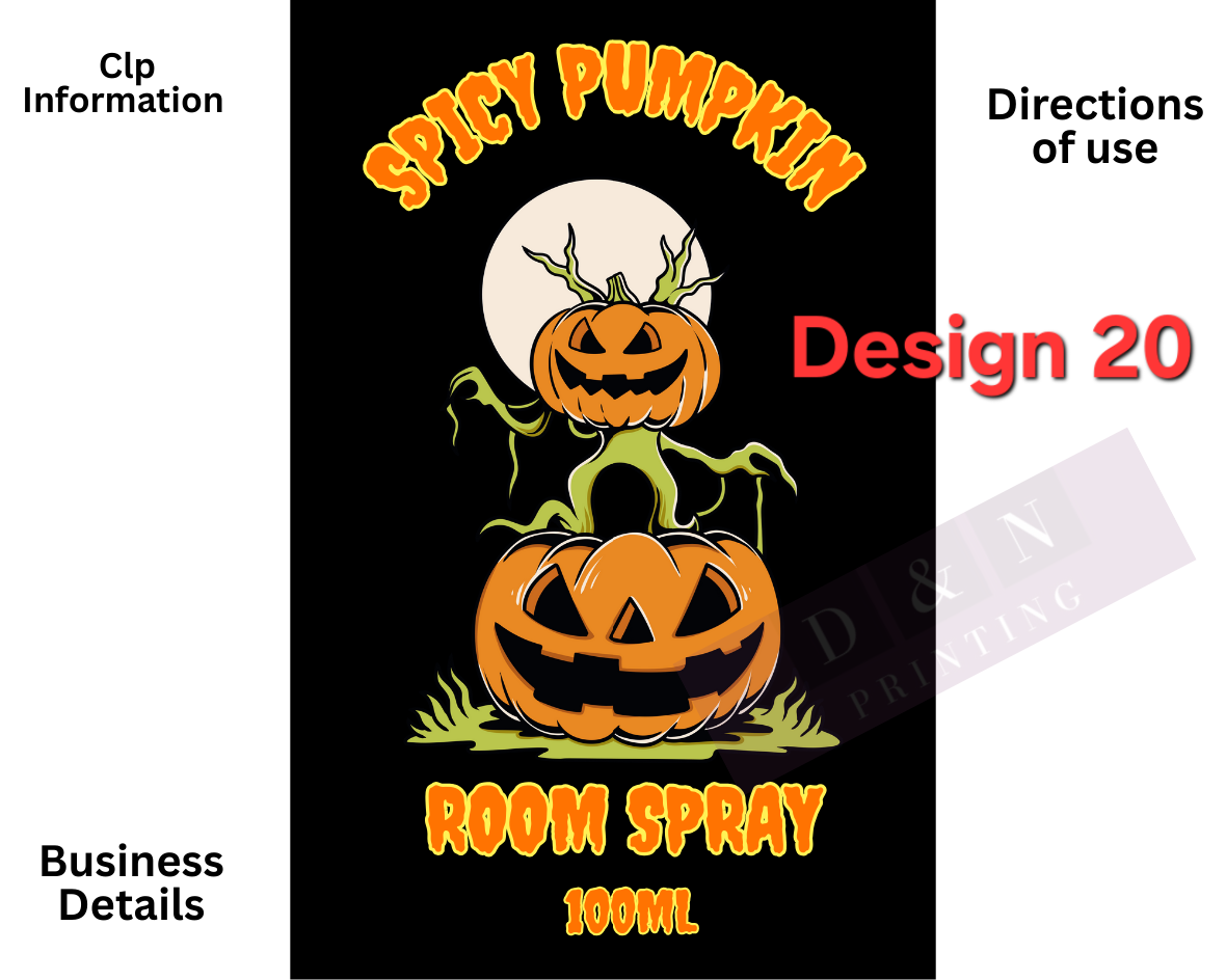 Autumn & Halloween Room Spray Labels. Gloss Labels 100mm x80mm - 6 labels per sheet