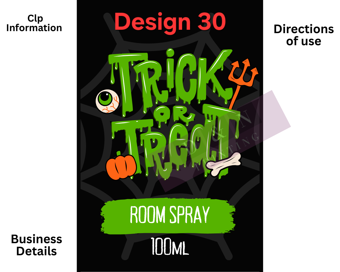 Autumn & Halloween Room Spray Labels. Gloss Labels 100mm x80mm - 6 labels per sheet