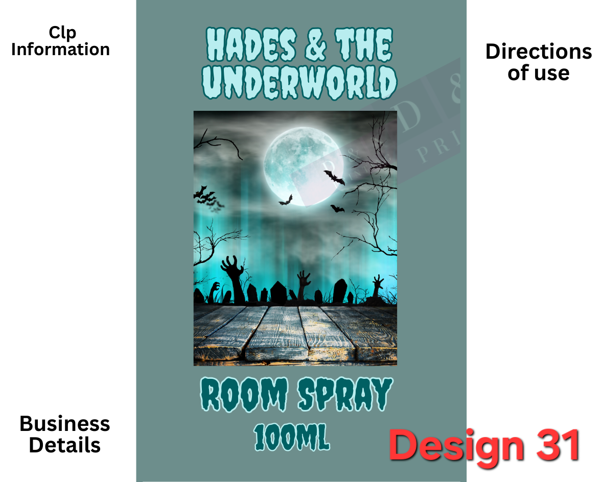 Autumn & Halloween Room Spray Labels. Gloss Labels 100mm x80mm - 6 labels per sheet